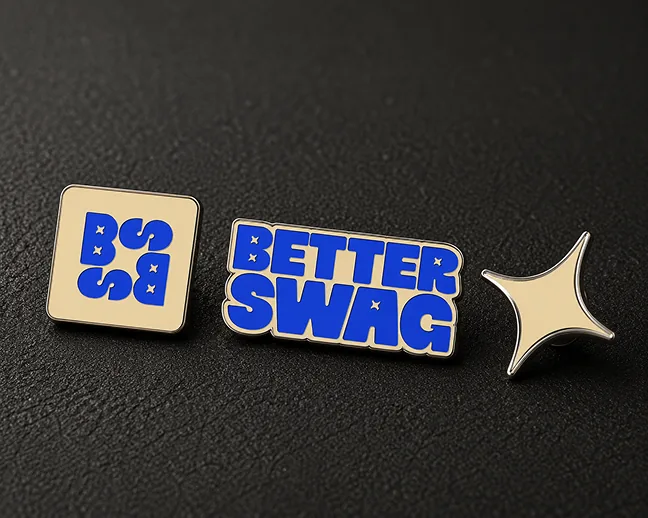 Better Swag brandmark and wordmark pins