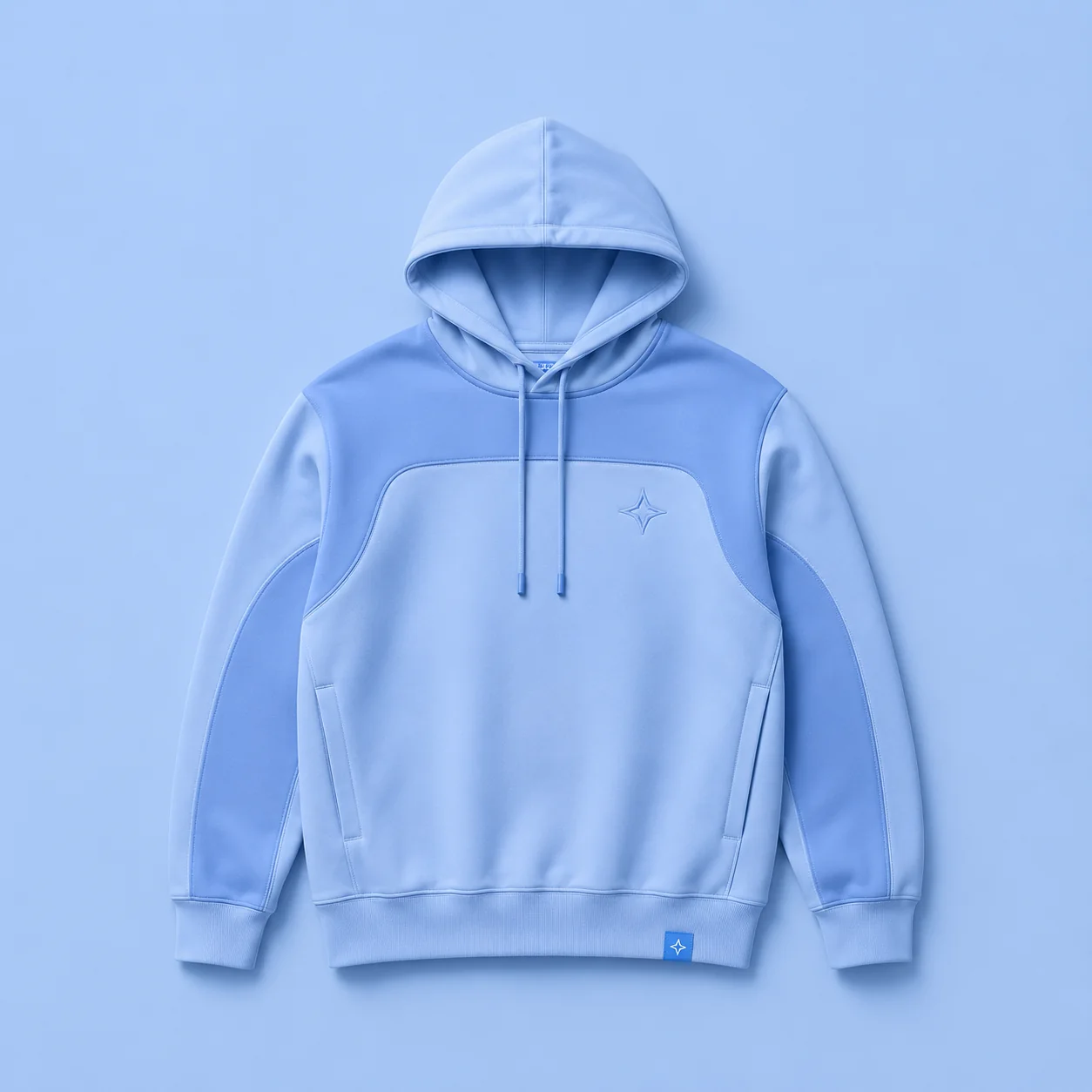 Two-tone light-blue custom hoodie made by Better Studio