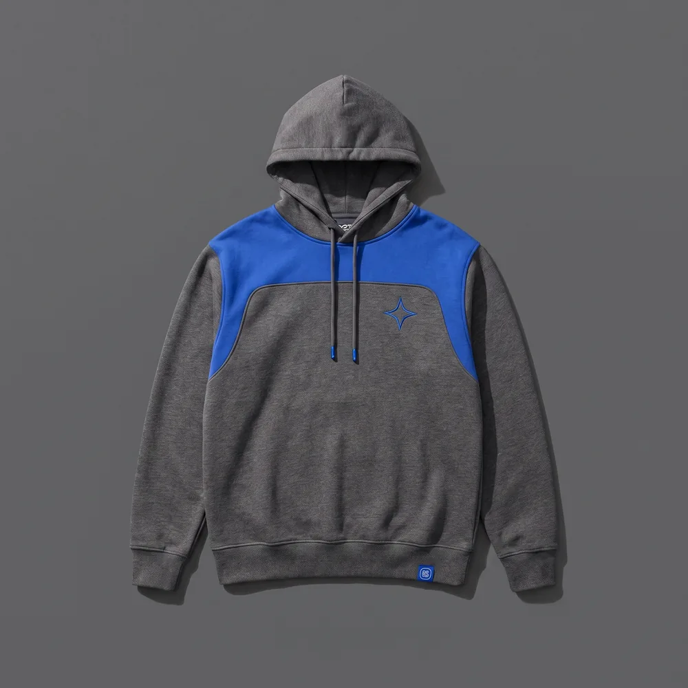 Colorblocked grey and blue hoodie sample