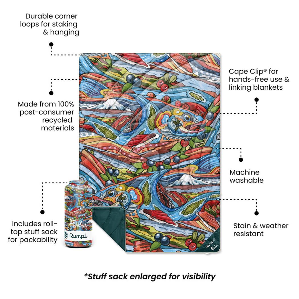 Rumpl Original Puffy Blanket - Fishe - Arctic Char