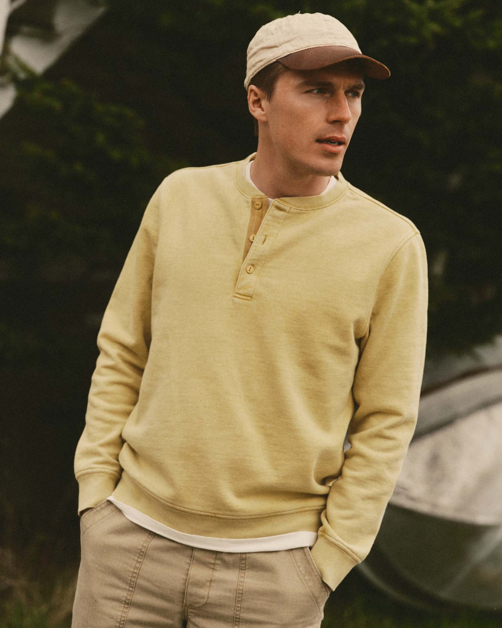 The Sunset Henley in Washed Goldfinch Terry 2