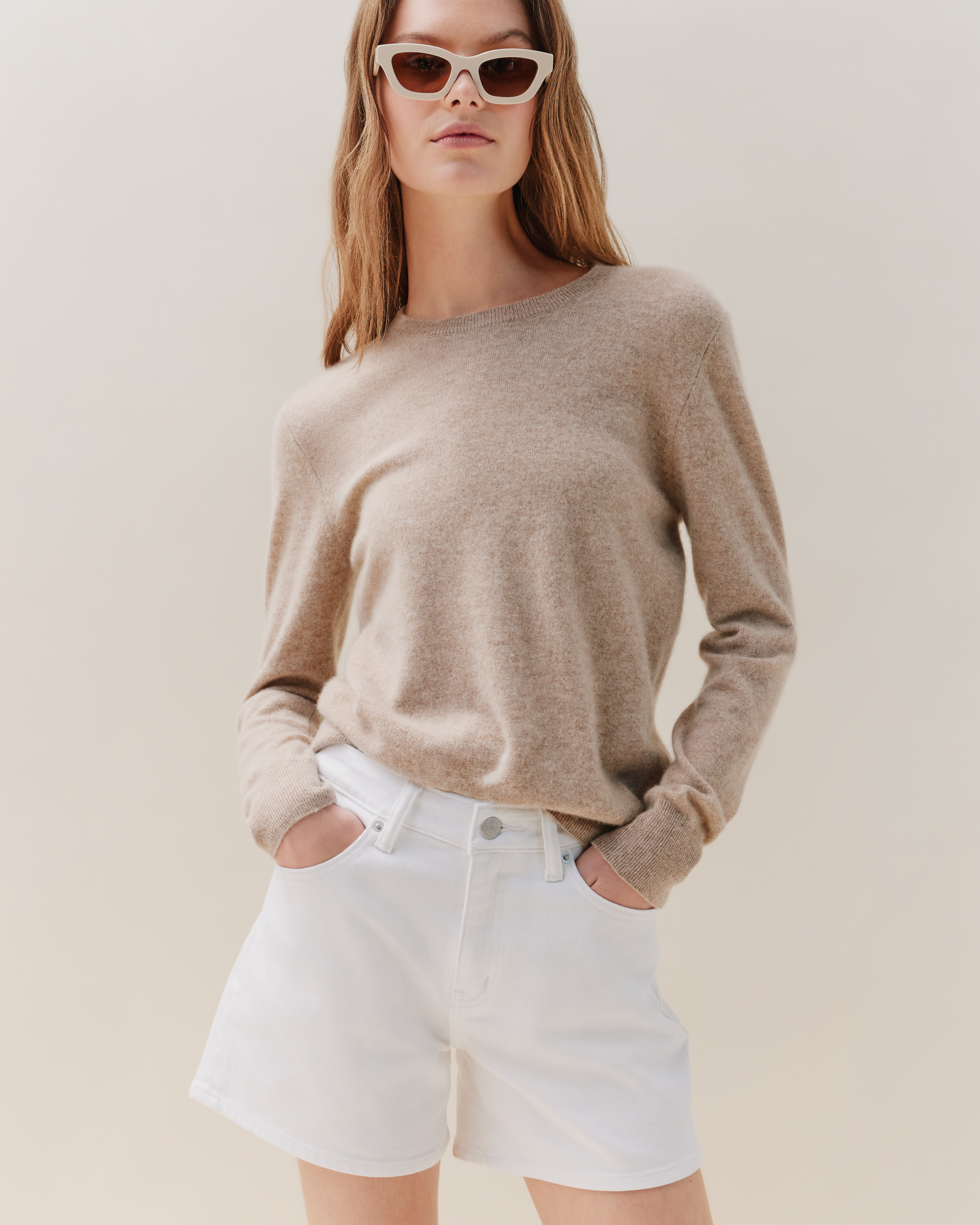 Mongolian Cashmere Crewneck Sweater Oatmeal