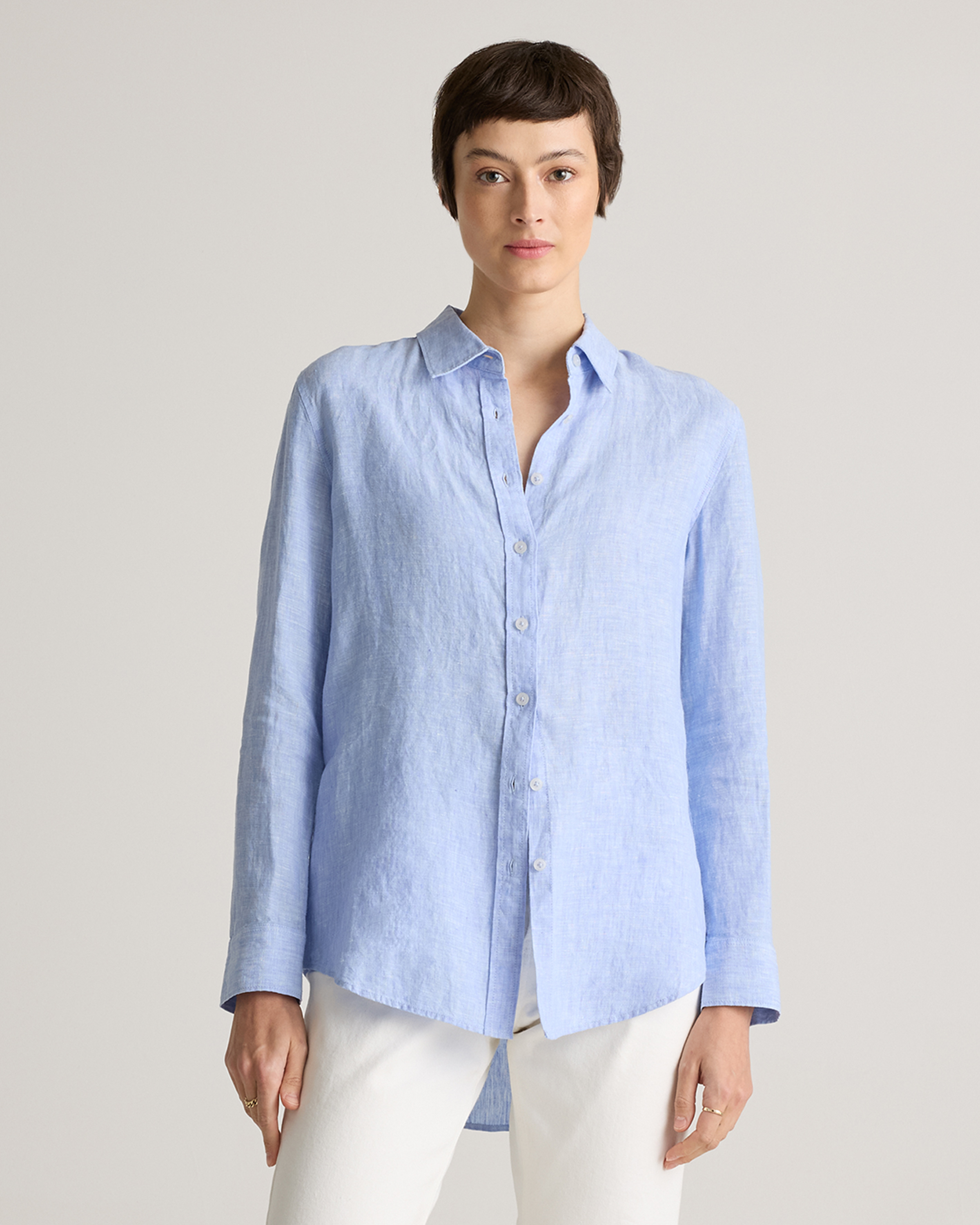 100% European Linen Long Sleeve Shirt French Blue