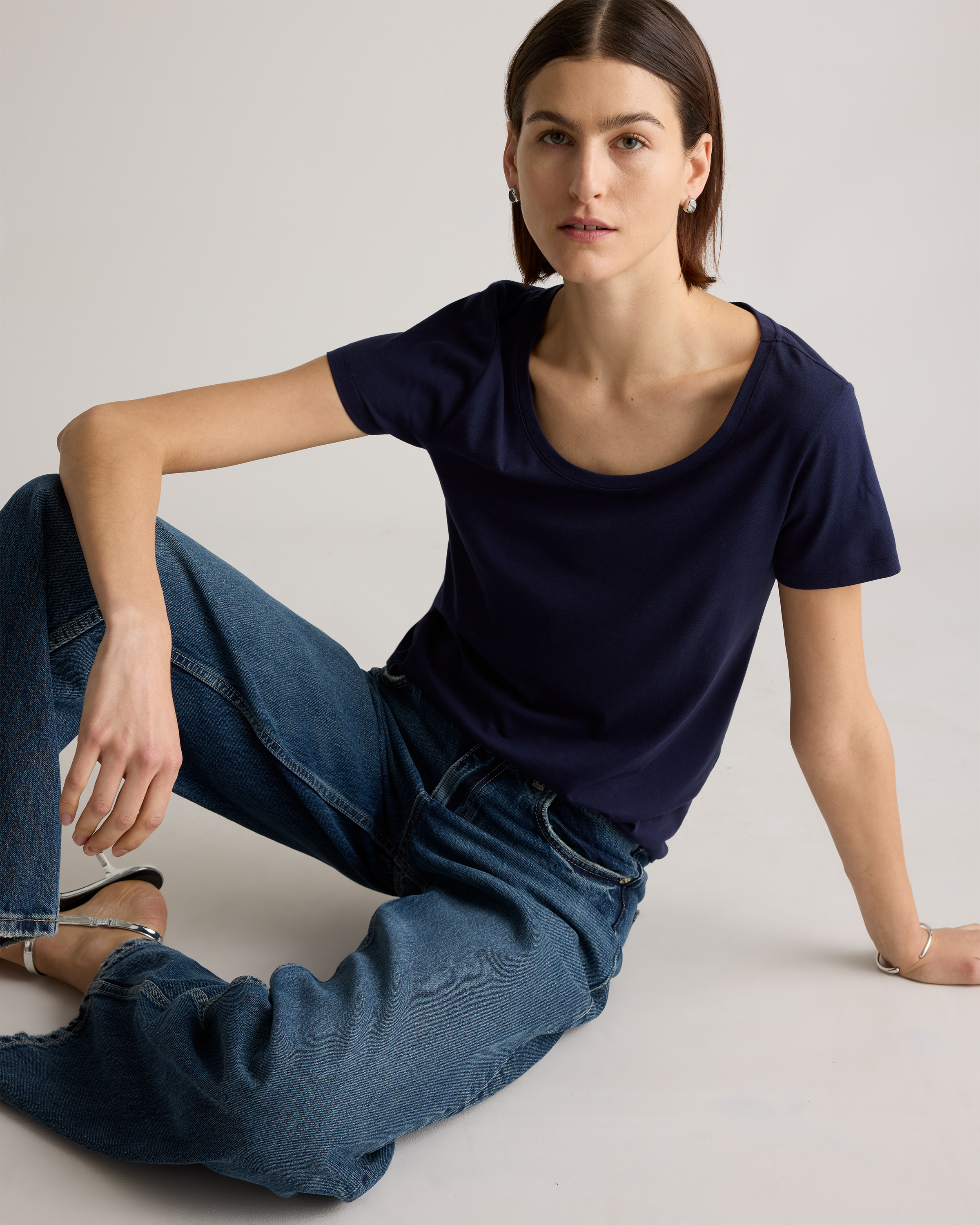 Cotton Modal Scoop Neck Tee Navy