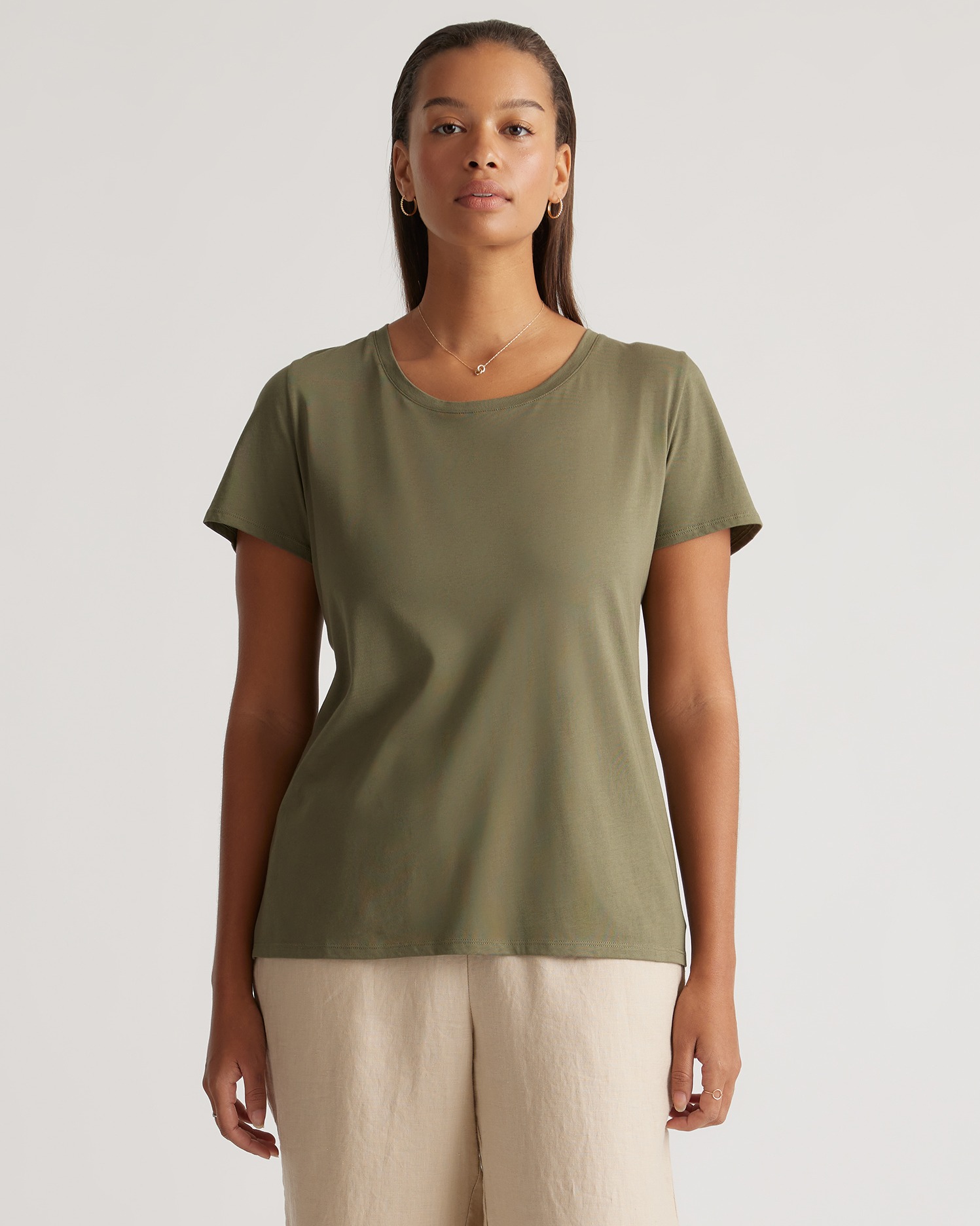 Cotton Modal Scoop Neck Tee Dark Olive