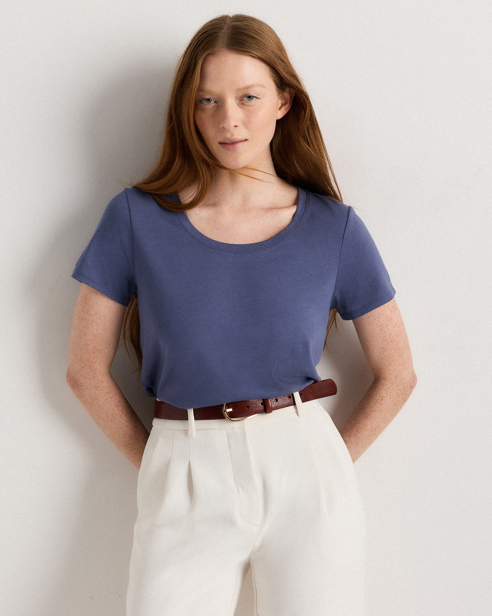 Cotton Modal Scoop Neck Tee Storm Blue