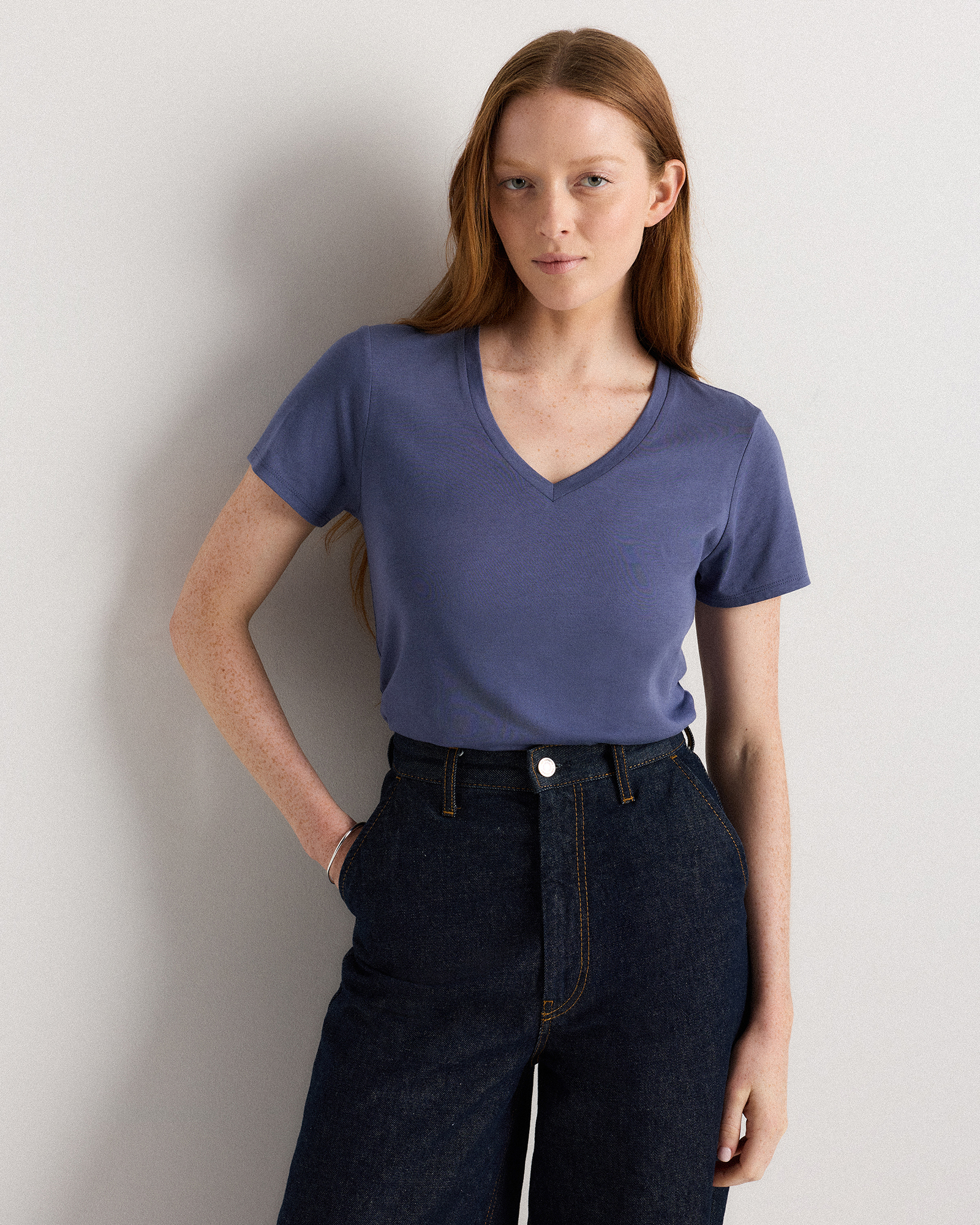 Cotton Modal V-Neck Tee Storm Blue