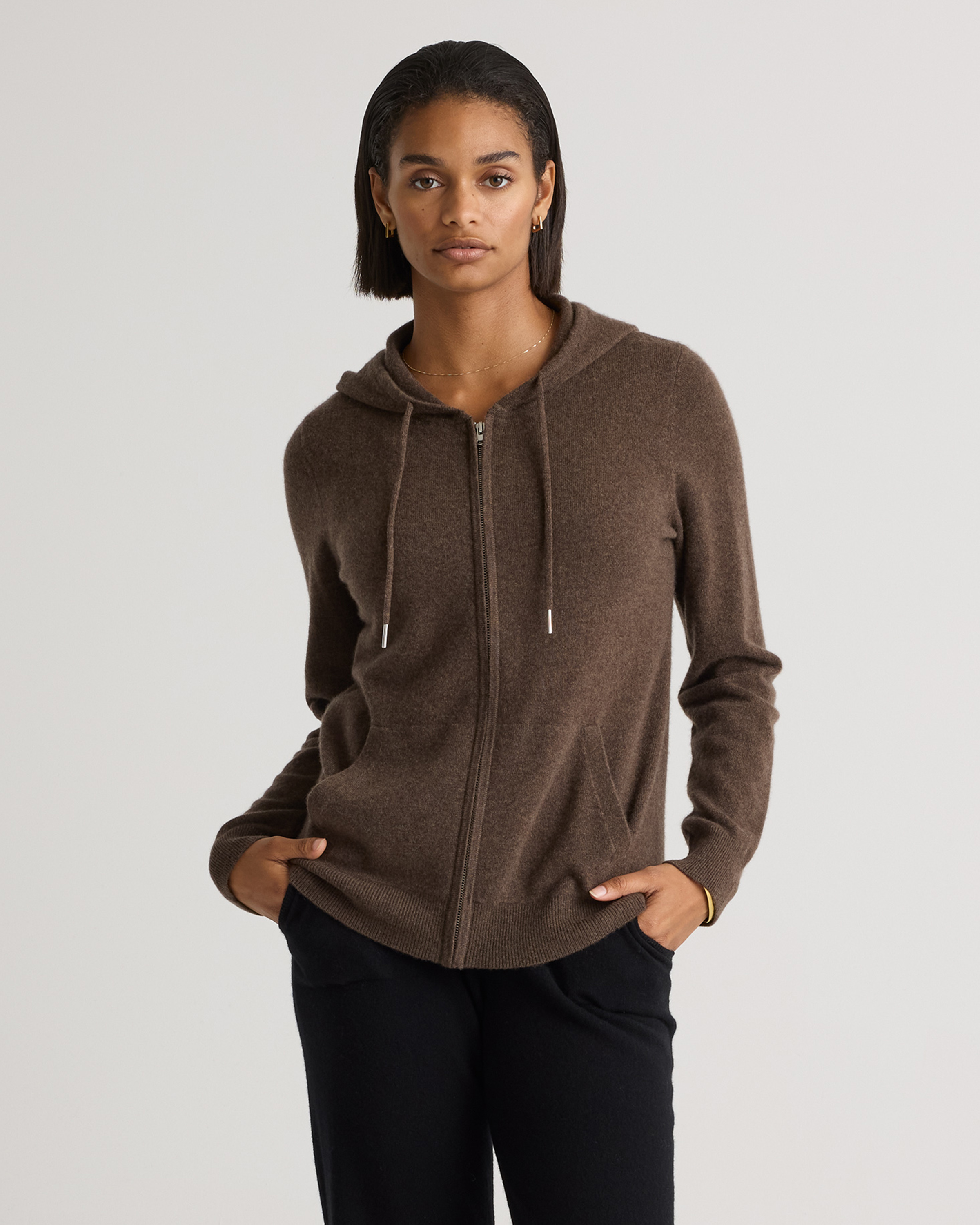 Mongolian Cashmere Full-Zip Hoodie Brown