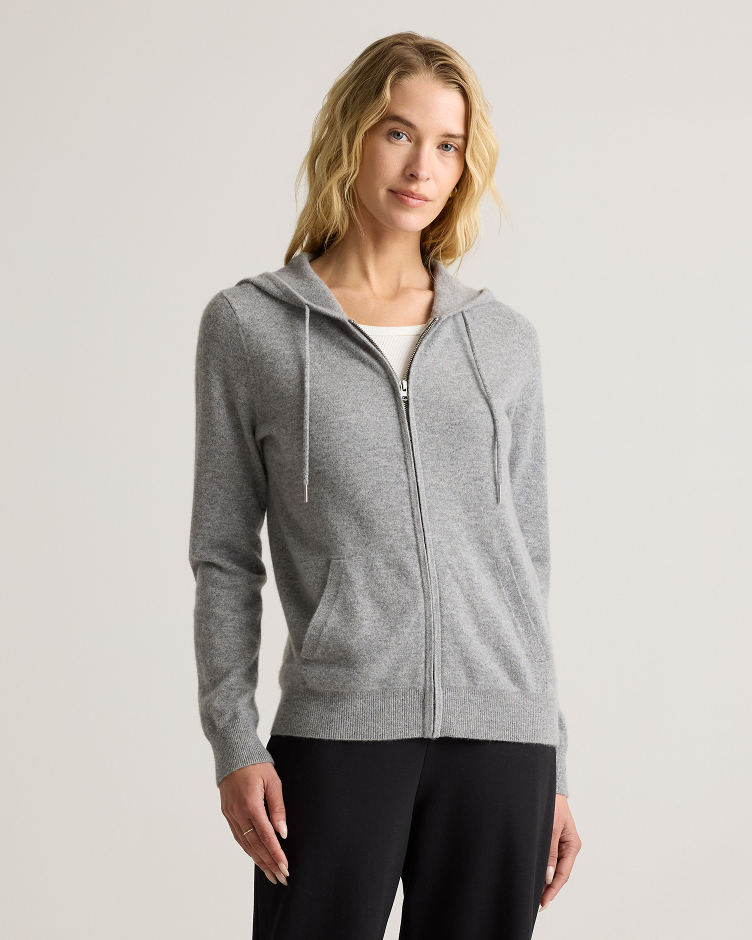 Mongolian Cashmere Full-Zip Hoodie Heather Grey