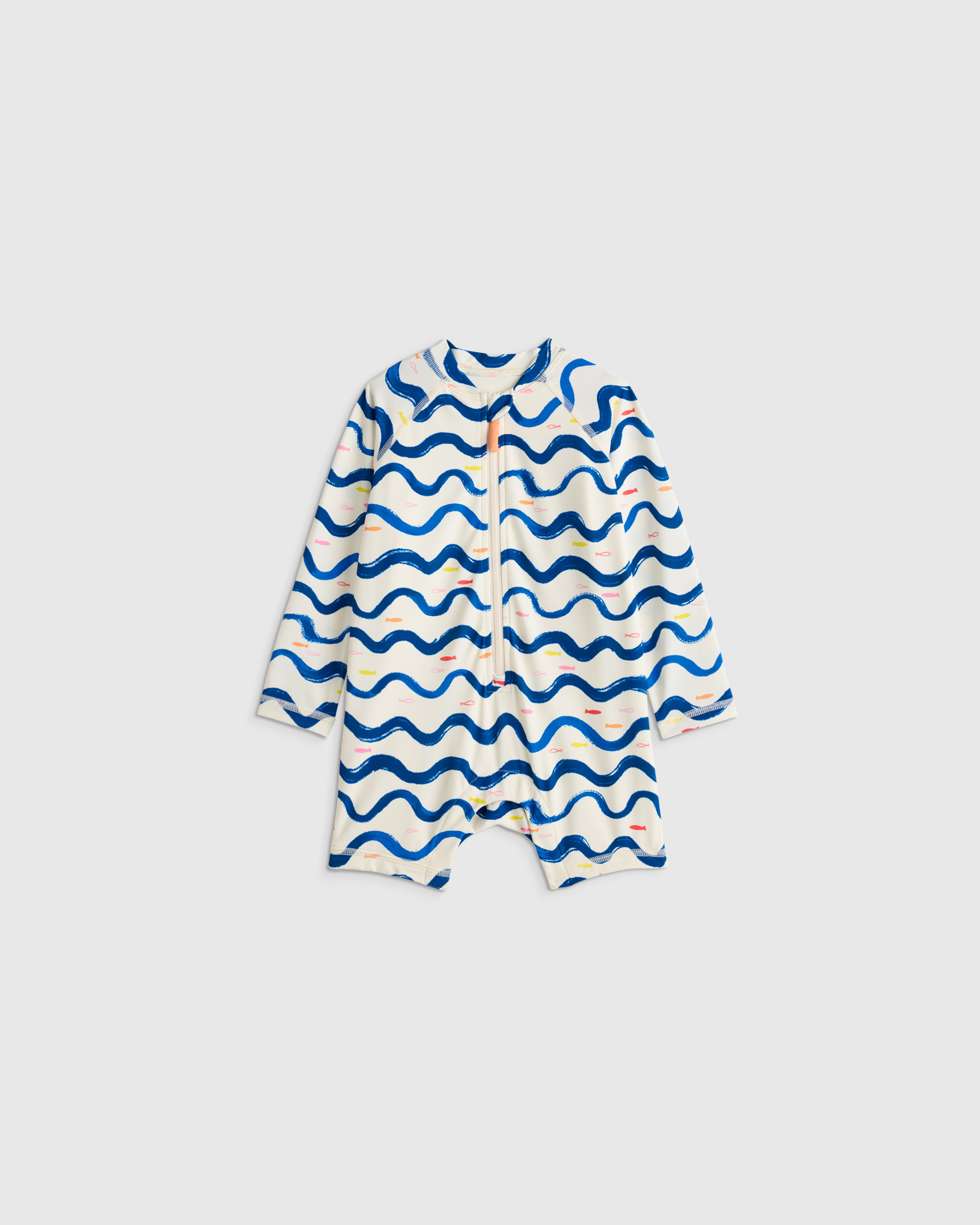 Long Sleeve Zip-Up Rash Guard One-Piece Wavy Fish