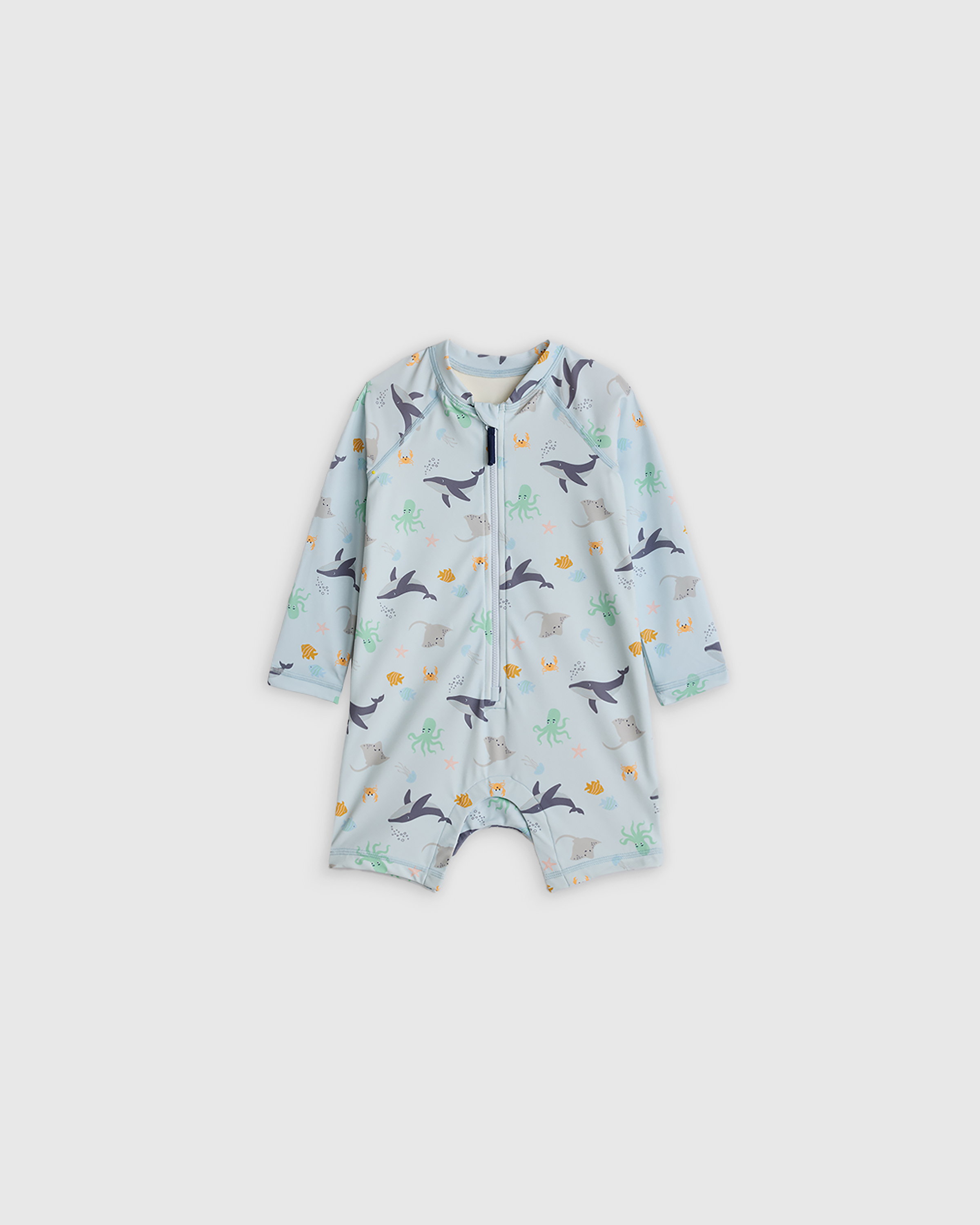 Long Sleeve Zip-Up Rash Guard One-Piece Under the Sea