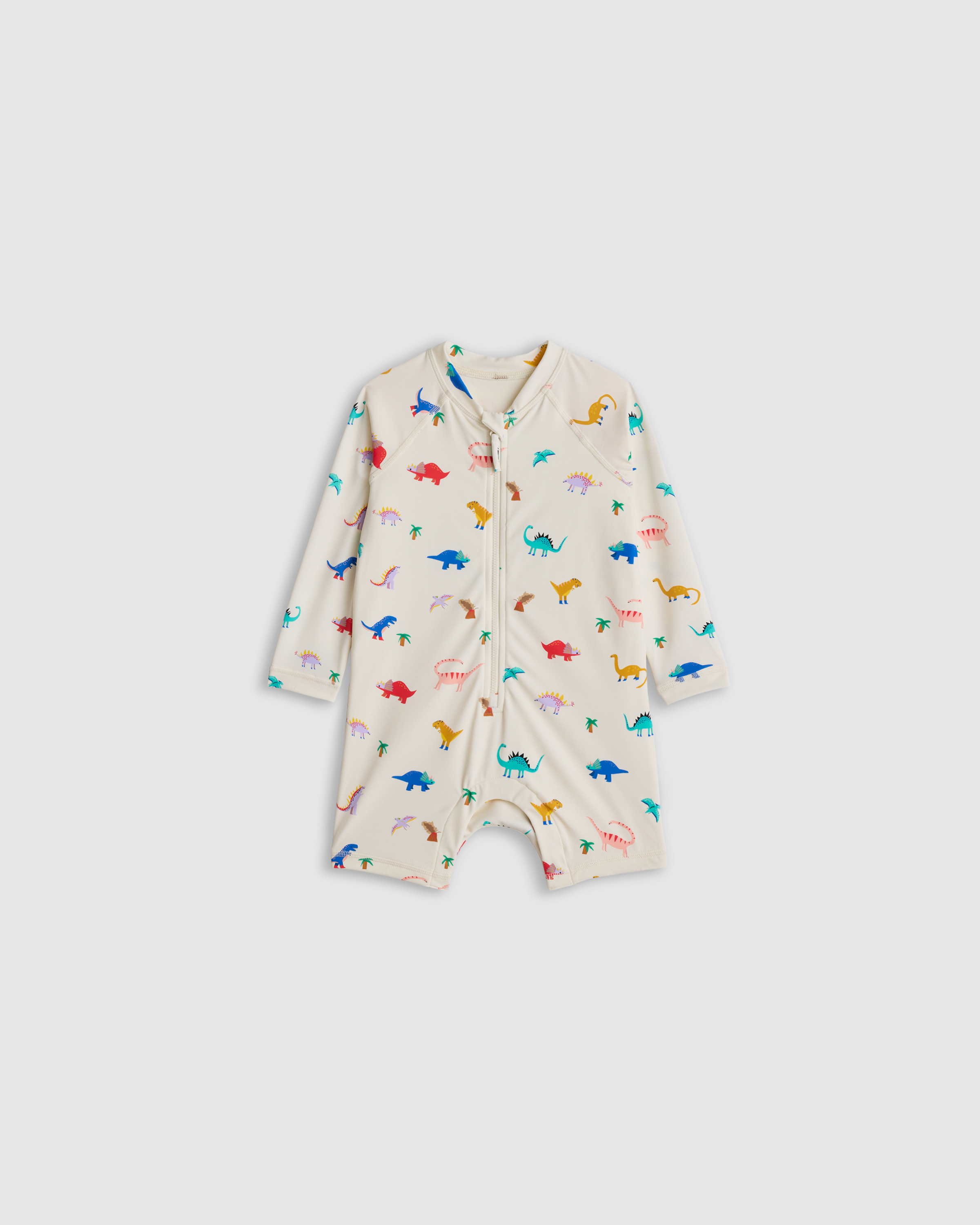 Long Sleeve Zip-Up Rash Guard One-Piece Dinosaurs