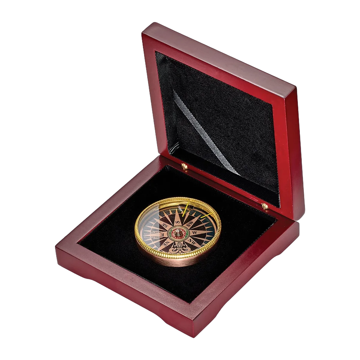 Mahogany Wood Box Desk Compass