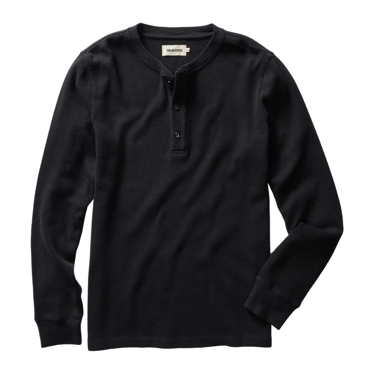 The Organic Cotton Henley in Faded Black Waffle