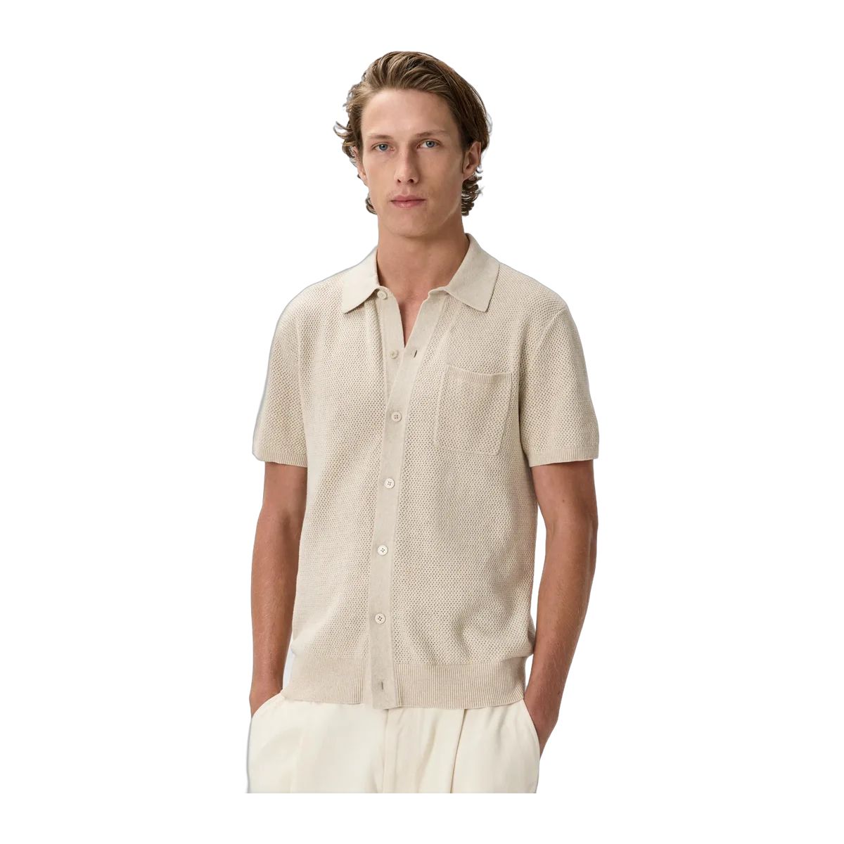 100% Organic Cotton Mesh-Stitch Button-Up Sweater Polo