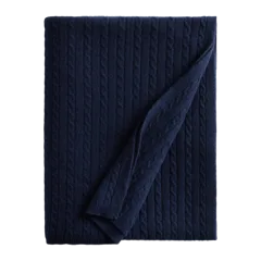 Cable Knit Cashmere Throw True Navy