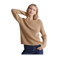 100% Organic Cotton Fisherman Crew Sweater Camel
