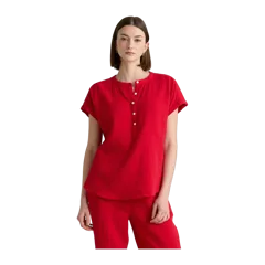 100% Organic Cotton Gauze Roll Sleeve Shirt Wild Cherry