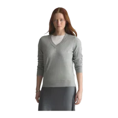 Lightweight Cotton Cashmere V-Neck Sweater Heather Grey