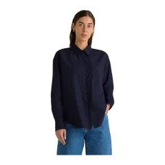 100% Organic Cotton Poplin Long Sleeve Boyfriend Shirt Navy