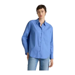 100% Organic Cotton Poplin Long Sleeve Boyfriend Shirt True Blue