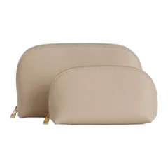 Italian Leather Pouch Travel Set Taupe