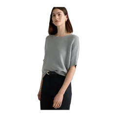 Lightweight Cotton Cashmere Link-Stitch Dolman Sweater Heather Grey