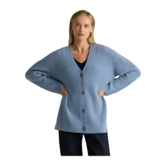 Mongolian Cashmere Oversized Boyfriend Cardigan Sweater Faded Denim