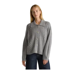 Australian Merino Wool Collared Cable Cardigan Heather Grey