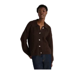 Australian Merino Wool Collared Cable Cardigan Coffee Bean Brown