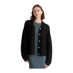 Australian Merino Wool Collared Cable Cardigan Black