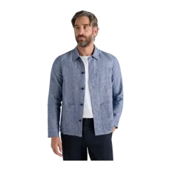100% European Linen Chore Jacket Chambray Blue