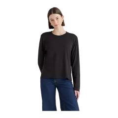 Cotton Modal Relaxed Long Sleeve Tee Black