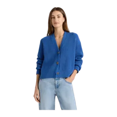 100% Organic Cotton Fisherman Boxy Cropped Cardigan Sapphire Blue