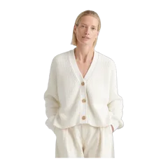 100% Organic Cotton Fisherman Boxy Cropped Cardigan Ivory