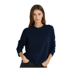 Mongolian Cashmere Boxy Crewneck Sweater True Navy