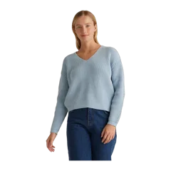 100% Organic Cotton Fisherman V-Neck Sweater Sky Blue
