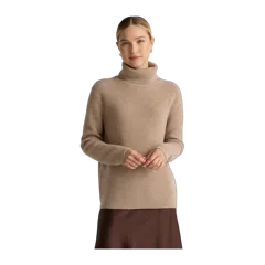 Mongolian Cashmere Fisherman Turtleneck Sweater Oatmeal