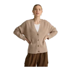 Mongolian Cashmere Fisherman Boxy Cropped Cardigan Sweater Oatmeal