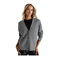 Mongolian Cashmere Fisherman Boxy Cropped Cardigan Sweater Heather Grey