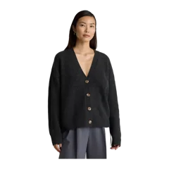 Mongolian Cashmere Fisherman Boxy Cropped Cardigan Sweater Heather Charcoal