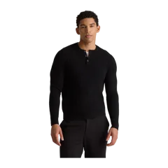 Mongolian Cashmere Henley Sweater Black