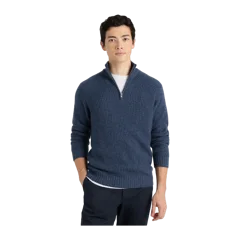 Mongolian Cashmere Fisherman Quarter Zip Sweater Navy Marl