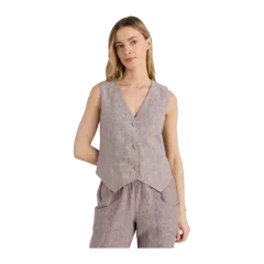 100% European Linen Vest Taupe Brown Chambray