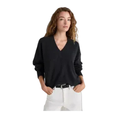 Mongolian Cashmere Oversized V-Neck Sweater Heather Charcoal