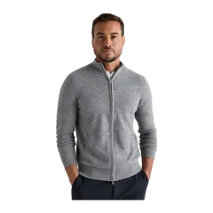 Mongolian Cashmere Full Zip Sweater Heather Grey