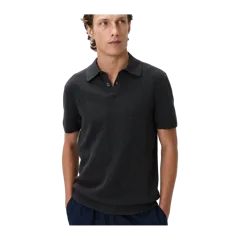 100% Organic Cotton Mesh-Stitch Sweater Polo Charcoal