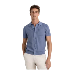 100% Organic Cotton Mesh-Stitch Button-Up Sweater Polo Moonstone Blue