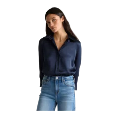 100% Washable Silk Three-Quarter Sleeve Shirt Navy
