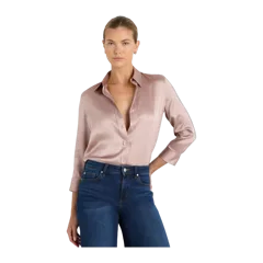 100% Washable Silk Three-Quarter Sleeve Shirt Vintage Pink